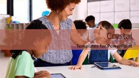  Presentation with cultural - Presentation design enhanced with female-teacher-with-multi-cultural background and a red colored foreground