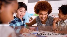  Presentation with multi cultural - Slides with female-teacher-with-multi-cultural background and a tawny brown colored foreground
