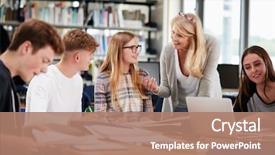  Presentation with college students - Presentation theme consisting of female teacher working with college background and a coral colored foreground