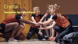  Presentation with building team - Slide set consisting of female-team-building-up background and a tawny brown colored foreground