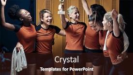  Presentation with locker room - Audience pleasing slide deck consisting of female-team-in-a-locker backdrop and a wine colored foreground