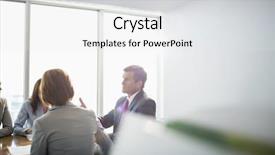  Presentation with conference table - Audience pleasing presentation theme consisting of female team in conference backdrop and a white colored foreground