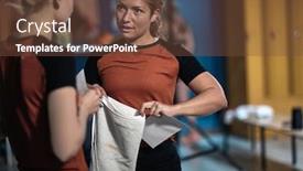  Presentation with locker room - Slide deck with female-teammates-in-relaxed-talk background and a tawny brown colored foreground