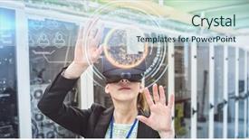  Presentation with data protection globe - Presentation theme having female technician using virtual reality background and a sky blue colored foreground