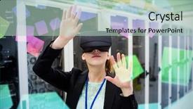  Presentation with virtual reality therapy - Slides featuring female technician using virtual reality background and a  colored foreground