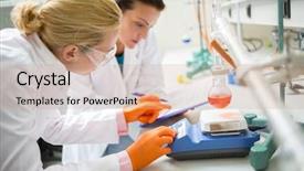  Presentation with instrument - Amazing PPT layouts having female technicians adjusting measuring instrument backdrop and a coral colored foreground