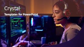  Presentation with female security - Amazing PPT layouts having female-teenage-hacker-sitting backdrop and a tawny brown colored foreground