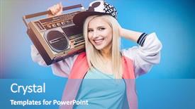  Presentation with boom box - Amazing presentation having female teenager holding retro boom backdrop and a teal colored foreground