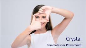  Presentation with female - Theme having female teenager looking at camera background and a  colored foreground