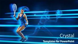  Presentation with sport blue - Presentation theme featuring female-tennis-player-on-blue background and a ocean colored foreground