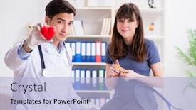  Presentation with healthcare plan do check act - PPT theme having female tennis player visiting male doctor for check-up background and a light blue colored foreground