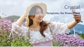  Presentation with chiang mai - Cool new slide deck with female thai tourist taking selfie in flower field near chiang mai thailand backdrop and a sky blue colored foreground