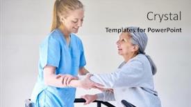 Presentation with rehabilitation - Presentation enhanced with female-therapist-assisting-senior-woman background and a light gray colored foreground
