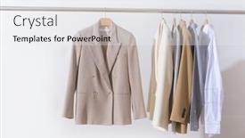  Presentation with formal jacket - PPT theme consisting of female-three-business-formal-jacket background and a white colored foreground