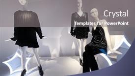  Presentation with clothes shop - Presentation theme with female-three-mannequin-in-fashion background and a gray colored foreground