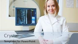  Presentation with mri - Amazing presentation theme having female-tomography-or-mri-test backdrop and a light blue colored foreground