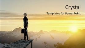  Presentation with stand - Colorful slides enhanced with female top mountain - businesswoman stand on berth backdrop and a lemonade colored foreground