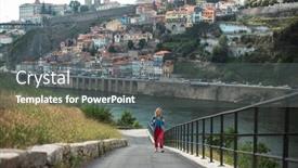  Presentation with tourist - Presentation theme consisting of female-tourist-climbs-a-mountain background and a  colored foreground