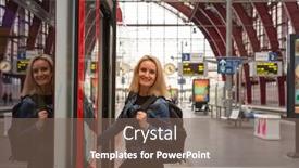  Presentation with train railway - Presentation theme enhanced with female-tourist-enters-the-train background and a violet colored foreground