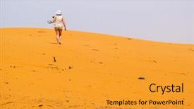  Presentation with sand dunes - Theme enhanced with female tourist on sand dunes in merzouga morocco background and a gold colored foreground