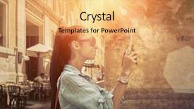  Presentation with roman - Theme enhanced with female tourist shoot by phone on the roman street background and a yellow colored foreground