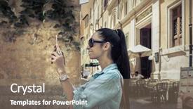  Presentation with roman - Amazing presentation design having female tourist shoot by phone on the roman street backdrop and a coral colored foreground