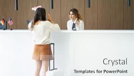  Presentation with waiting - PPT layouts having female-tourist-waiting-at-reception background and a white colored foreground