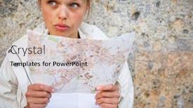  Presentation with foreign - Audience pleasing PPT theme consisting of female-tourist-with-a-map backdrop and a lemonade colored foreground