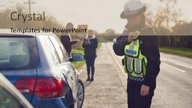  Presentation with traffic police - Beautiful slides featuring female-traffic-police-officer-reporting backdrop and a coral colored foreground