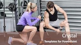  Presentation with crossfit - Cool new theme with female trainer assisting man with dumbbells at crossfit gym backdrop and a coral colored foreground