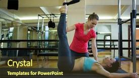  Presentation with exercise trainer - Theme with female-trainer-assisting-woman background and a tawny brown colored foreground