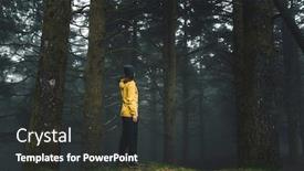  Presentation with foggy forest - Audience pleasing presentation theme consisting of female-traveler-enjoying-the-forest backdrop and a dark gray colored foreground