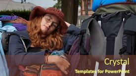  Presentation with station - Presentation theme featuring female-traveler-in-colorful-clothes background and a tawny brown colored foreground