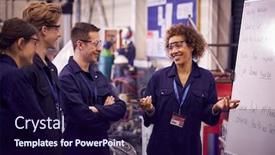  Presentation with female mechanic - Presentation theme having female-tutor-by-whiteboard background and a wine colored foreground