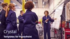  Presentation with female mechanic - Colorful theme enhanced with female-tutor-by-whiteboard backdrop and a wine colored foreground