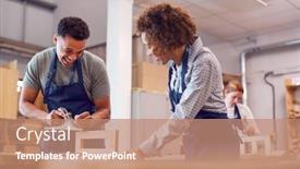  Presentation with workshop - Slides featuring female-tutor-with-carpentry-student background and a coral colored foreground