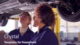  Presentation with female mechanic - Amazing PPT layouts having female-tutor-with-student-looking backdrop and a navy blue colored foreground