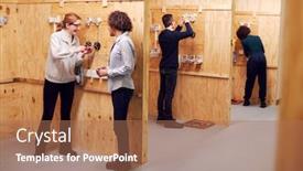  Presentation with electricians - Cool new PPT theme with female-tutor-with-trainee-electricians backdrop and a coral colored foreground