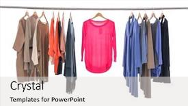  Presentation with clothes - Audience pleasing PPT theme consisting of female variety of colorful clothes backdrop and a  colored foreground