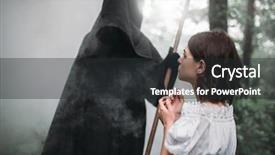  Presentation with black death - Colorful presentation theme enhanced with female victim and death backdrop and a dark gray colored foreground