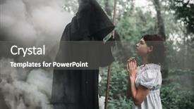  Presentation with black death - Presentation theme featuring female victim and death background and a gray colored foreground