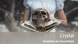  Presentation with skull - Audience pleasing presentation design consisting of female victim holds book backdrop and a gray colored foreground