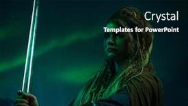  Presentation with female warrior - Colorful slide deck enhanced with female-viking-warrior-against-aurora backdrop and a black colored foreground