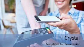  Presentation with shot - PPT layouts enhanced with female visitor of restaurant pay background and a teal colored foreground