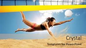  Presentation with beach ball - PPT layouts having female volley ball beach player background and a yellow colored foreground