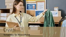  Presentation with green office - Theme with female-volunteer-looking-at-green background and a coral colored foreground