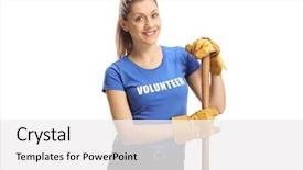  Presentation with volunteer - Colorful slide deck enhanced with female volunteer with a spade backdrop and a white colored foreground
