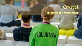  Presentation with educational - PPT theme enhanced with female-volunteer-working-at-educational background and a tawny brown colored foreground