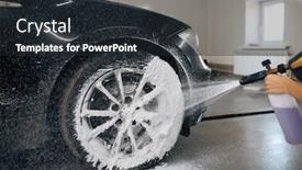  Presentation with car wash - PPT layouts enhanced with female-washer-applies-foam background and a wine colored foreground