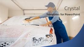  Presentation with windshield - Amazing slide set having female-washer-wipes-the-automobile backdrop and a lemonade colored foreground